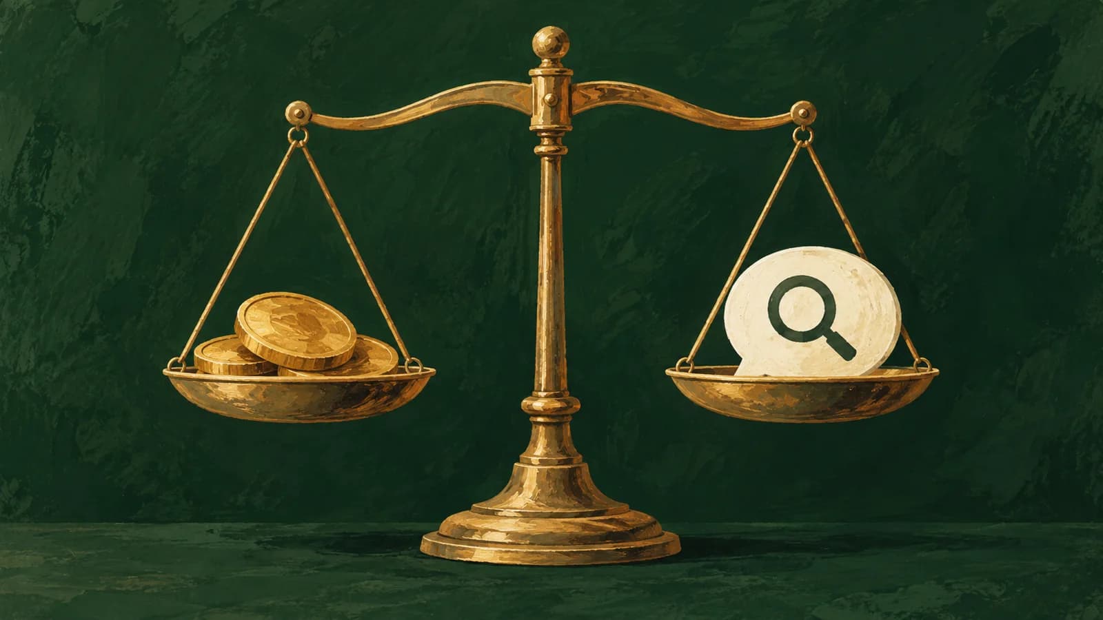 Painted balance scale weighing a budget against search visibility